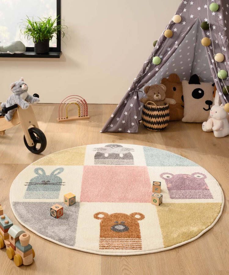 Tapeso Rond vloerkleed babykamer blokken Dreams meerkleurig 120 cm rond