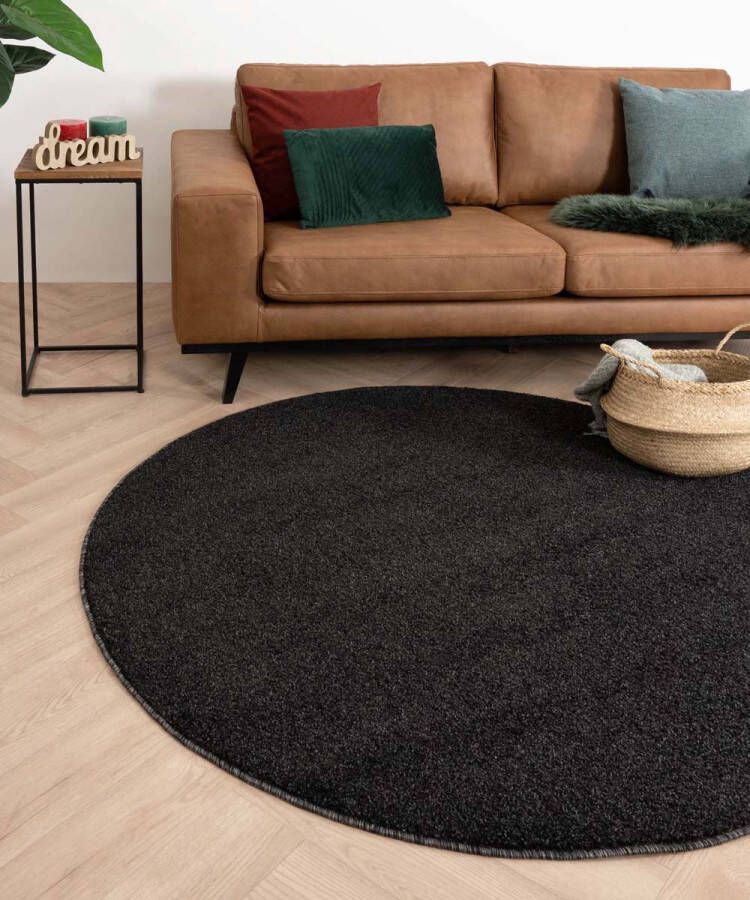 Tapeso Rond vloerkleed Fine antraciet 120 cm rond