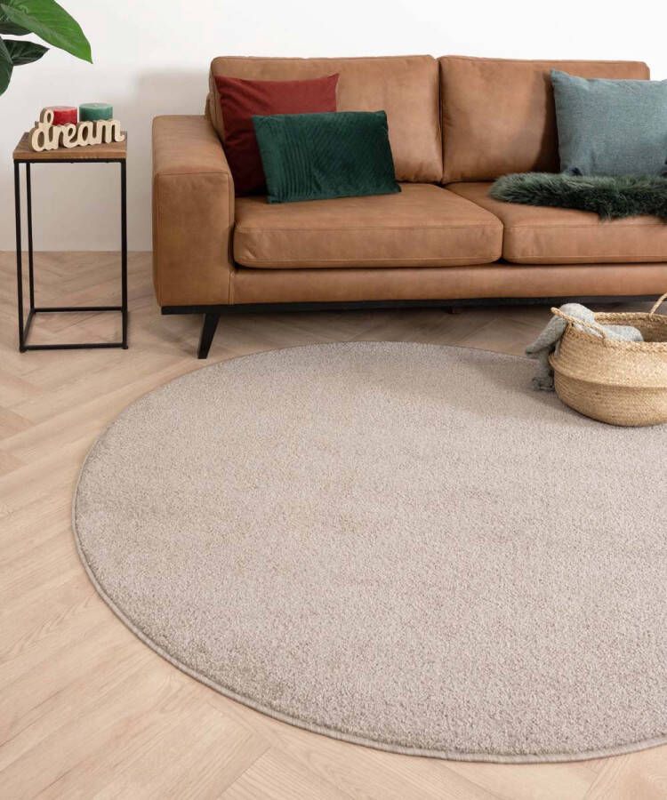 Tapeso Rond vloerkleed Fine beige 100 cm rond