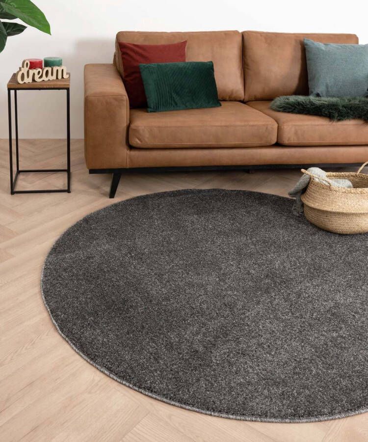 Tapeso Rond vloerkleed Fine grijs 120 cm rond