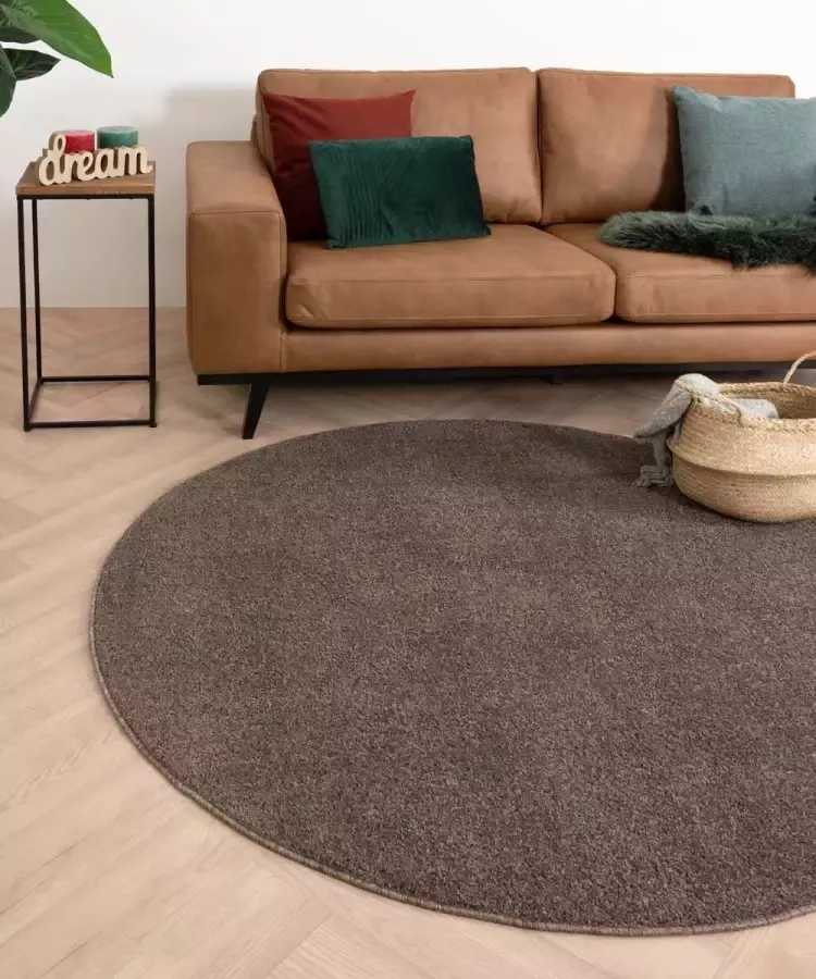 Tapeso Rond vloerkleed Fine mokka 120 cm rond