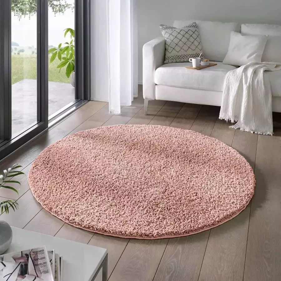Tapeso Rond vloerkleed hoogpolig effen Classic roze 250 cm rond