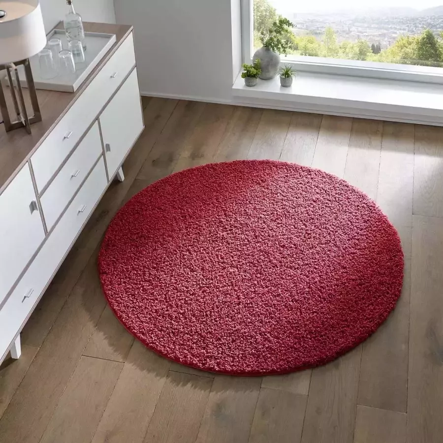 Tapeso Rond vloerkleed hoogpolig effen Spectrum rood 120 cm rond