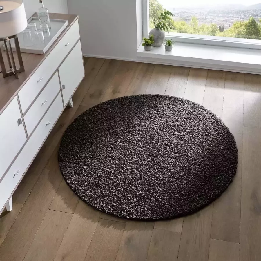 Tapeso Rond vloerkleed hoogpolig effen Spectrum zwart 200 cm rond