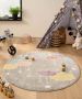 Tapeso Rond vloerkleed kinderkamer wolk Snoozy grijs multi 160 cm rond - Thumbnail 1