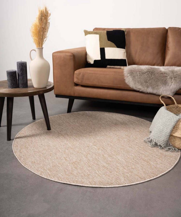 Tapeso Rond vloerkleed Lush beige 120 cm rond