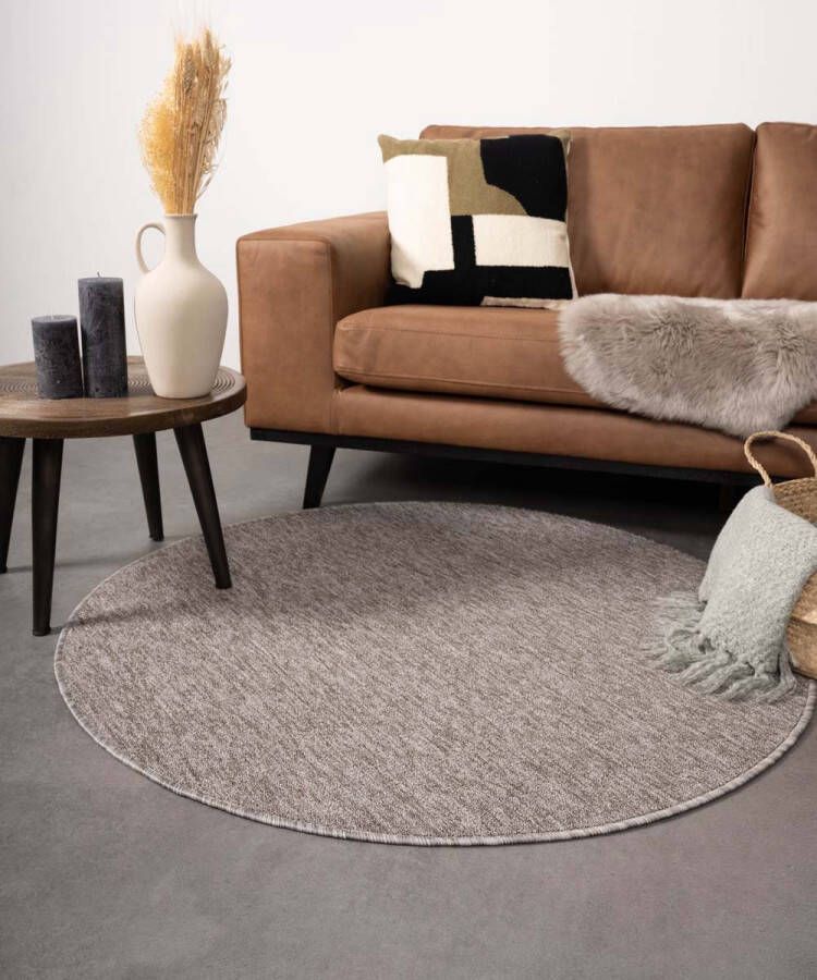 Tapeso Rond vloerkleed Lush taupe|lichtgrijs 120 cm rond