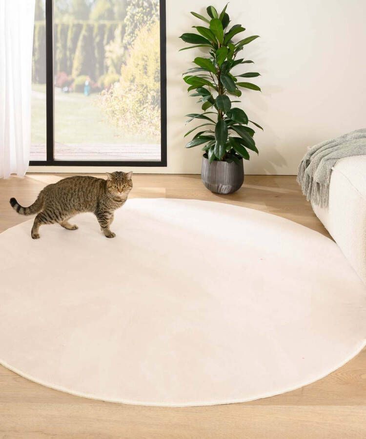 Tapeso Rond zacht vloerkleed Plush crème 120 cm rond