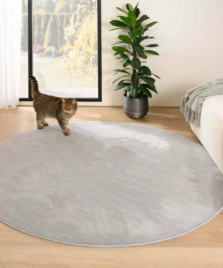 Tapeso Rond zacht vloerkleed Plush zilver 160 cm rond
