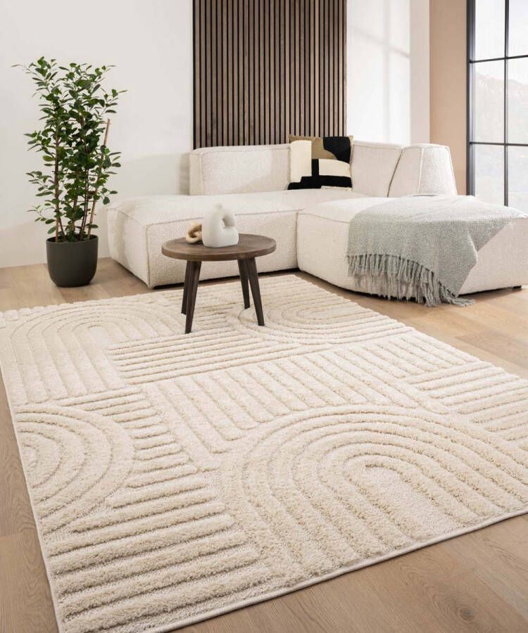 Tapeso Scandinavisch vloerkleed Arc Bend crème 80x150 cm