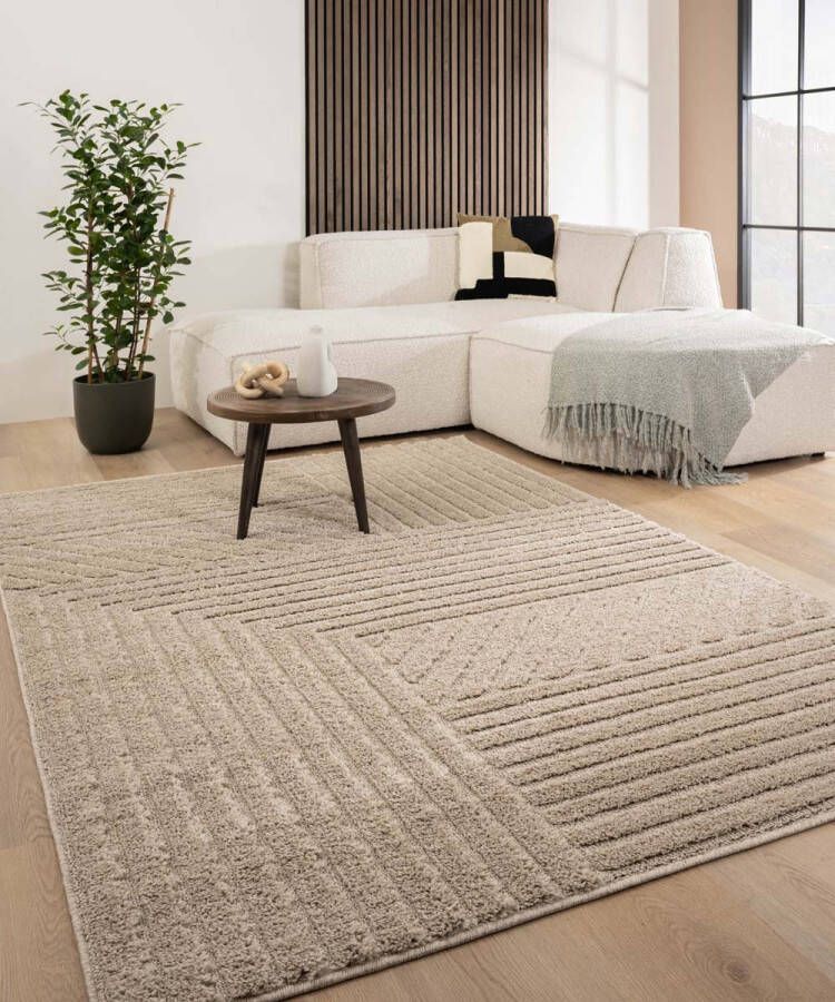 Tapeso Scandinavisch vloerkleed Arc Edge beige 80x150 cm