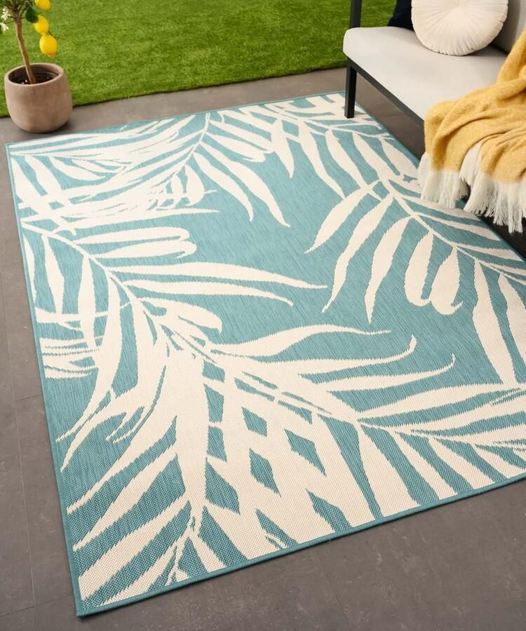 Tapeso Buitenkleed Palm Flip Coco turquoise 200x280 cm