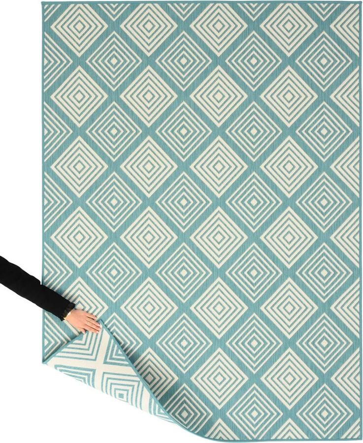 Tapeso Buitenkleed ruit Flip Gem turquoise 200x280 cm