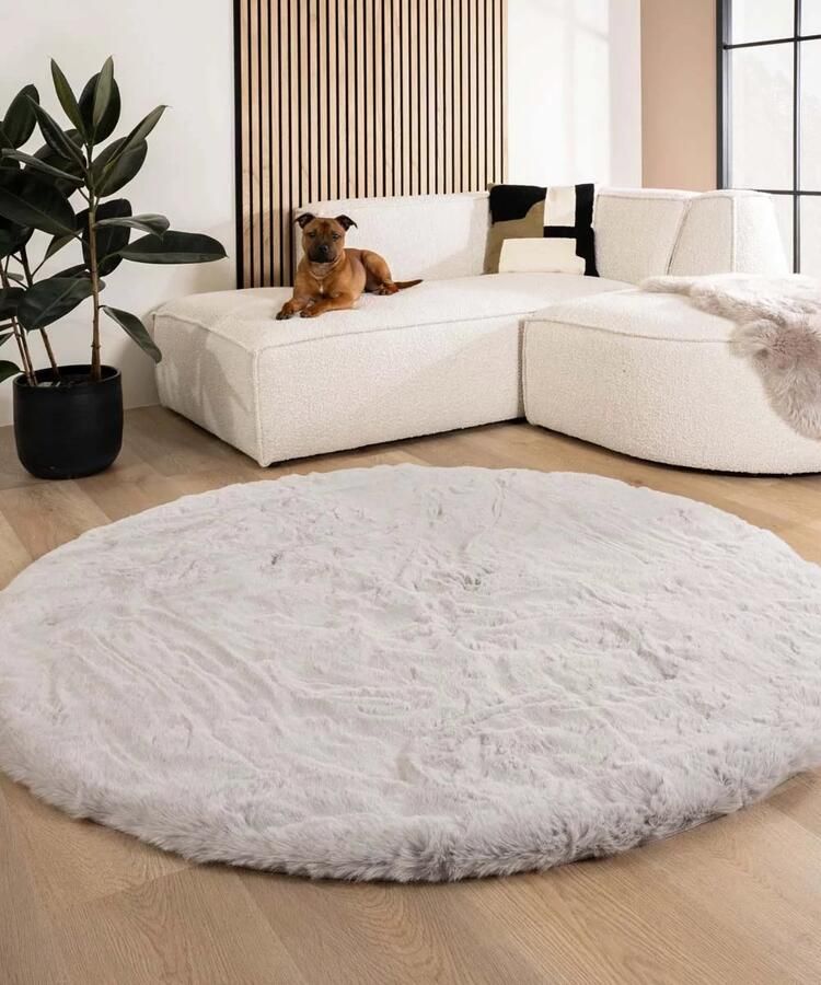 Tapeso Fluffy vloerkleed rond Comfy Deluxe lichtgrijs 100 cm rond