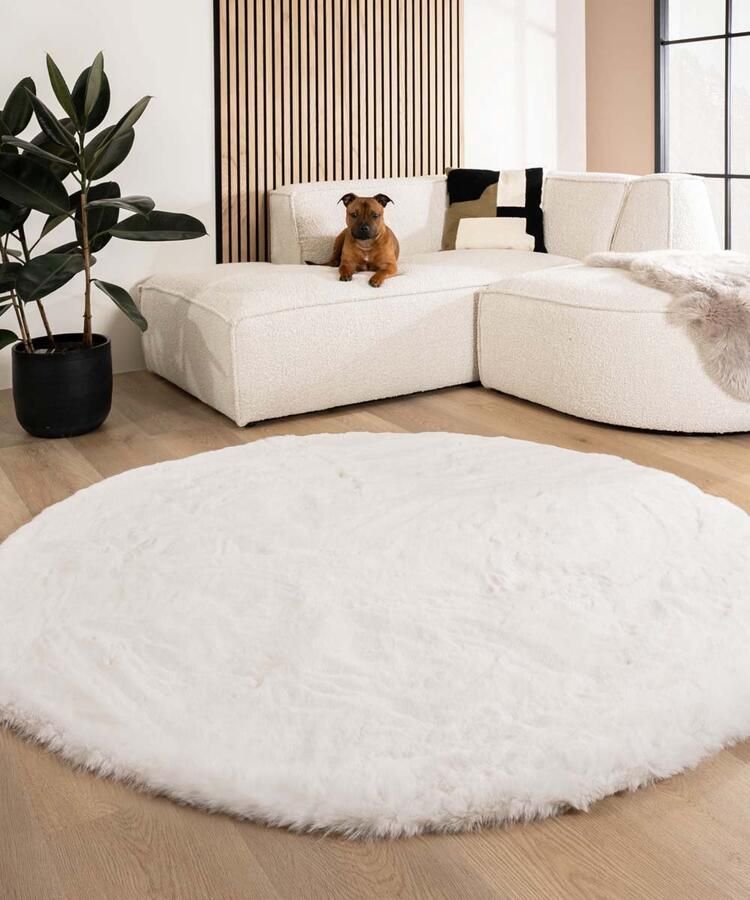 Tapeso Fluffy vloerkleed rond Comfy Deluxe wit 160 cm rond