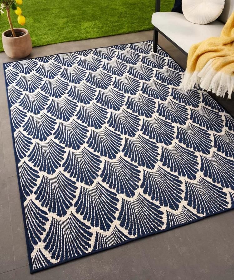 Tapeso Modern buitenkleed Flip Scale donkerblauw 200x280 cm