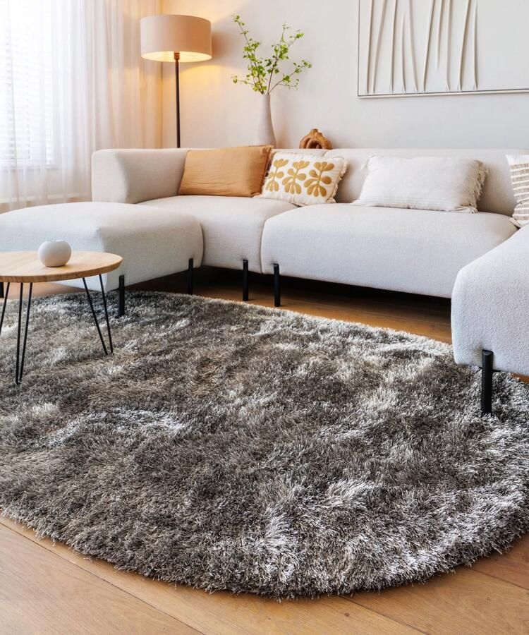 Tapeso Ovaal hoogpolig vloerkleed velvet Posh grijs 200x300 cm - Foto 2