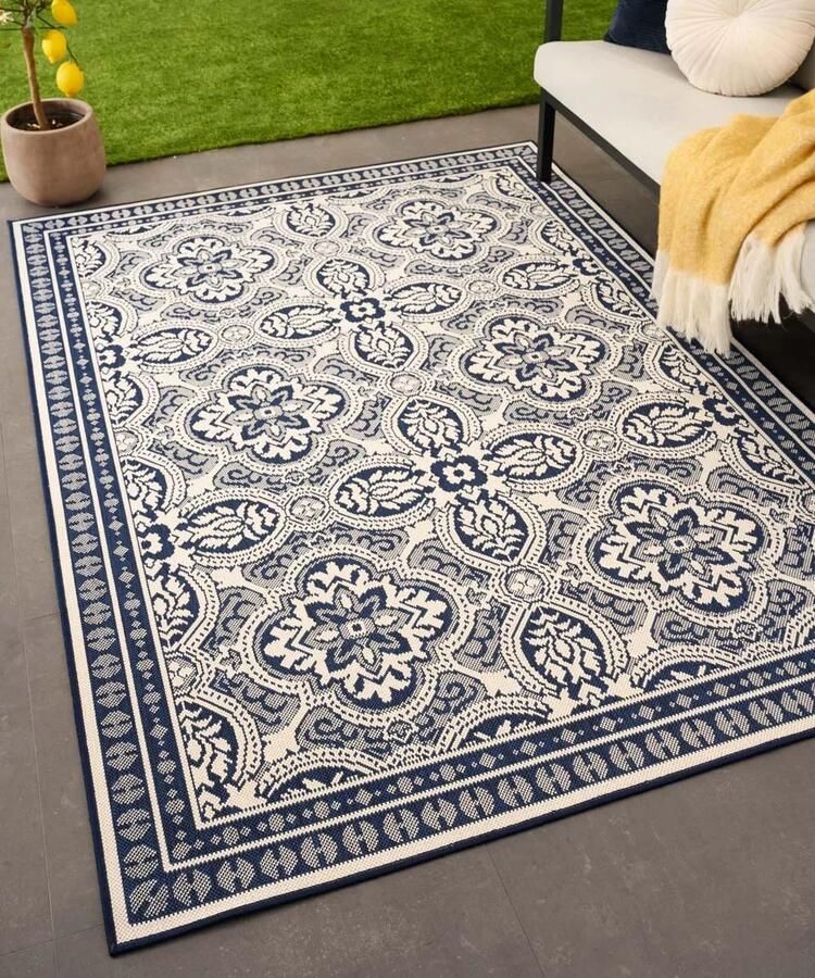 Tapeso Retro buitenkleed Flip Felix donkerblauw 200x280 cm