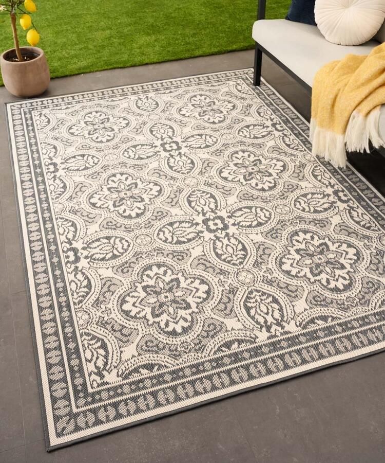 Tapeso Retro buitenkleed Flip Felix grijs 160x220 cm