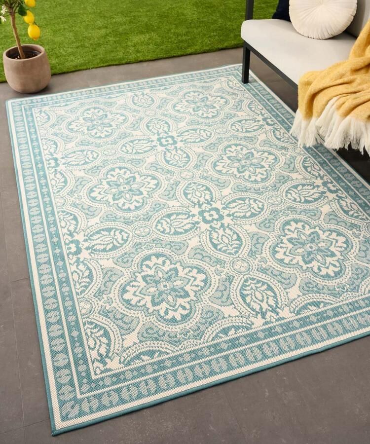 Tapeso Retro buitenkleed Flip Felix turquoise 160x220 cm