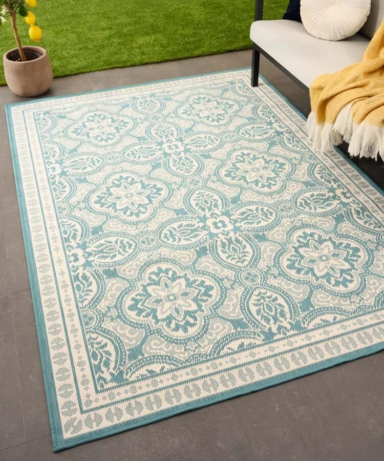 Tapeso Retro buitenkleed Flip Felix turquoise 200x280 cm - Foto 2