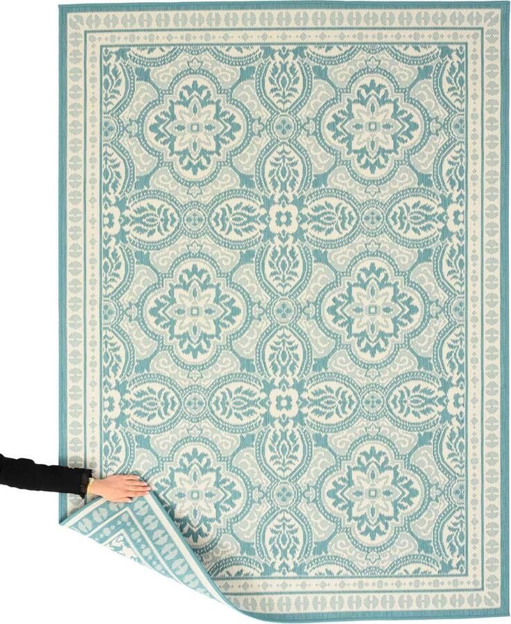 Tapeso Retro buitenkleed Flip Felix turquoise 200x280 cm