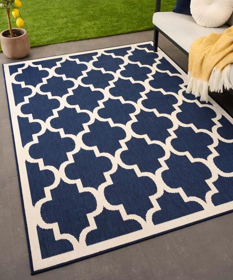 Tapeso Retro buitenkleed Flip Lucky donkerblauw 200x280 cm