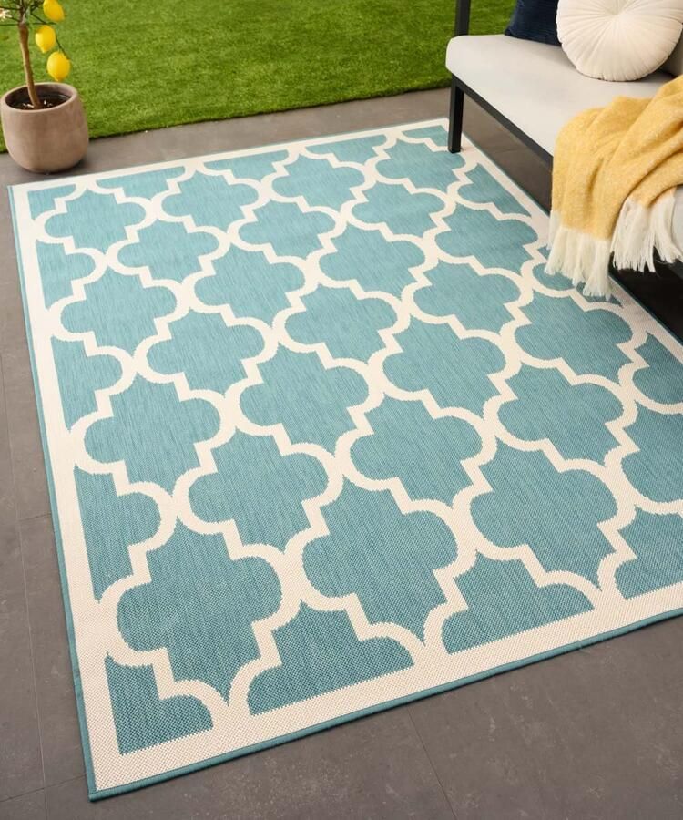 Tapeso Retro buitenkleed Flip Lucky turquoise 200x280 cm