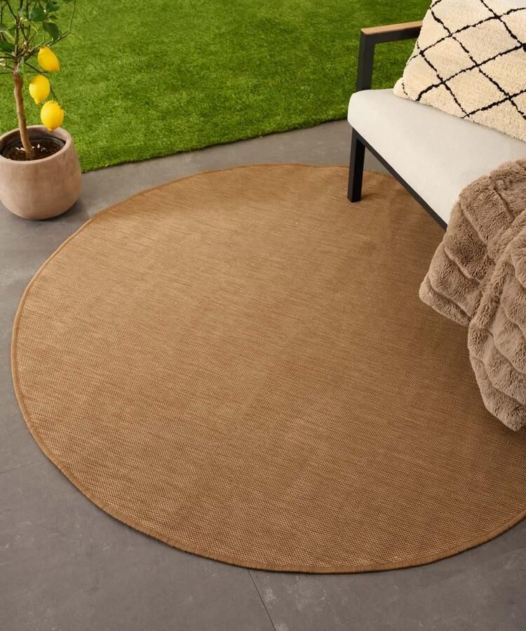 Tapeso Rond buitenkleed effen Flip lichtbruin 160 cm rond