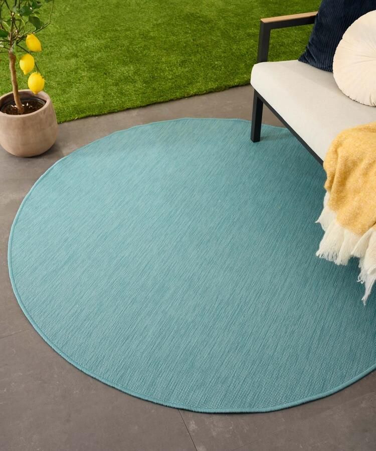 Tapeso Rond Buitenkleed effen Flip turquoise 200 cm rond