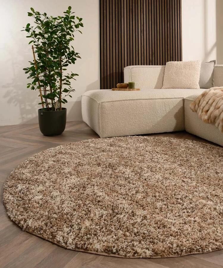 TrueWeave Rond hoogpolig vloerkleed Blend beige 120 cm rond