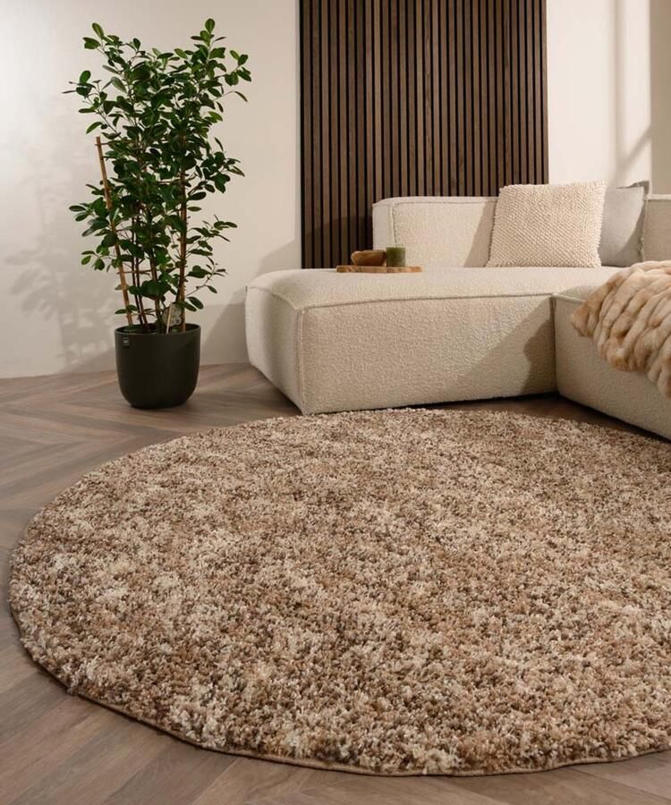 TrueWeave Rond hoogpolig vloerkleed Blend beige 160 cm rond