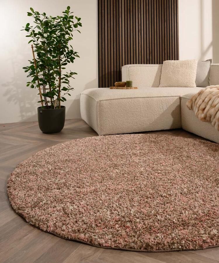 TrueWeave Rond hoogpolig vloerkleed Blend roze beige 160 cm rond