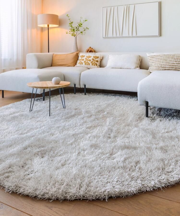 Tapeso Rond hoogpolig vloerkleed velvet Posh lichtzilver 240 cm rond - Foto 2