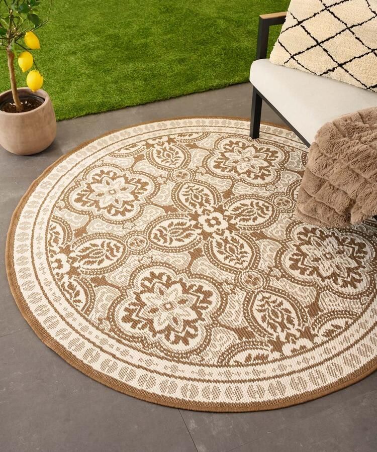 Tapeso Rond Retro buitenkleed Flip Felix lichtbruin 160 cm rond