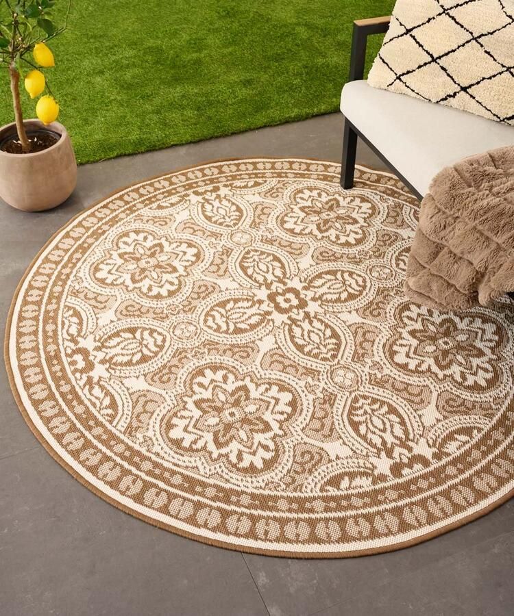 Tapeso Rond Retro buitenkleed Flip Felix lichtbruin 200 cm rond