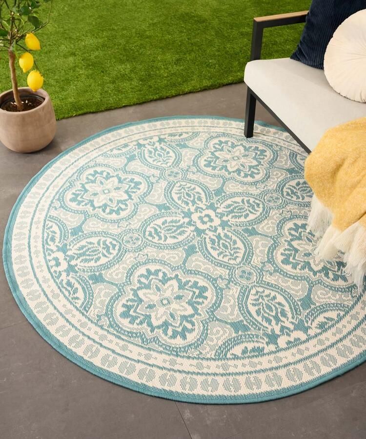 Tapeso Rond Retro buitenkleed Flip Felix turquoise 160 cm rond - Foto 2