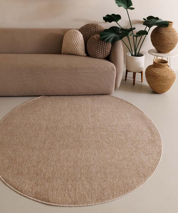 Tapeso Rond vloerkleed Lush beige 200 cm rond