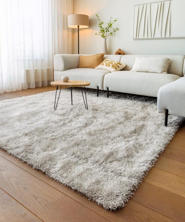 Tapeso Vierkant hoogpolig vloerkleed velvet Posh lichtzilver 240x240 cm - Foto 2