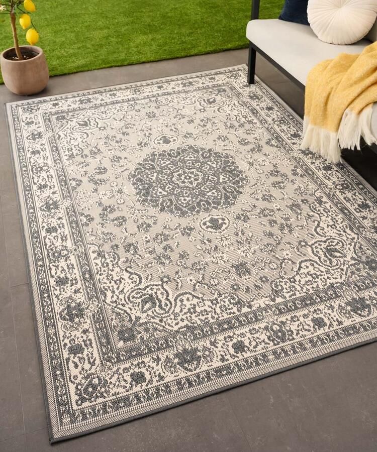 Tapeso Vintage buitenkleed Flip Agnes grijs 160x220 cm