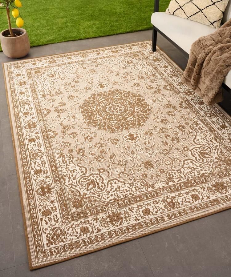 Tapeso Vintage buitenkleed Flip Agnes lichtbruin 200x280 cm