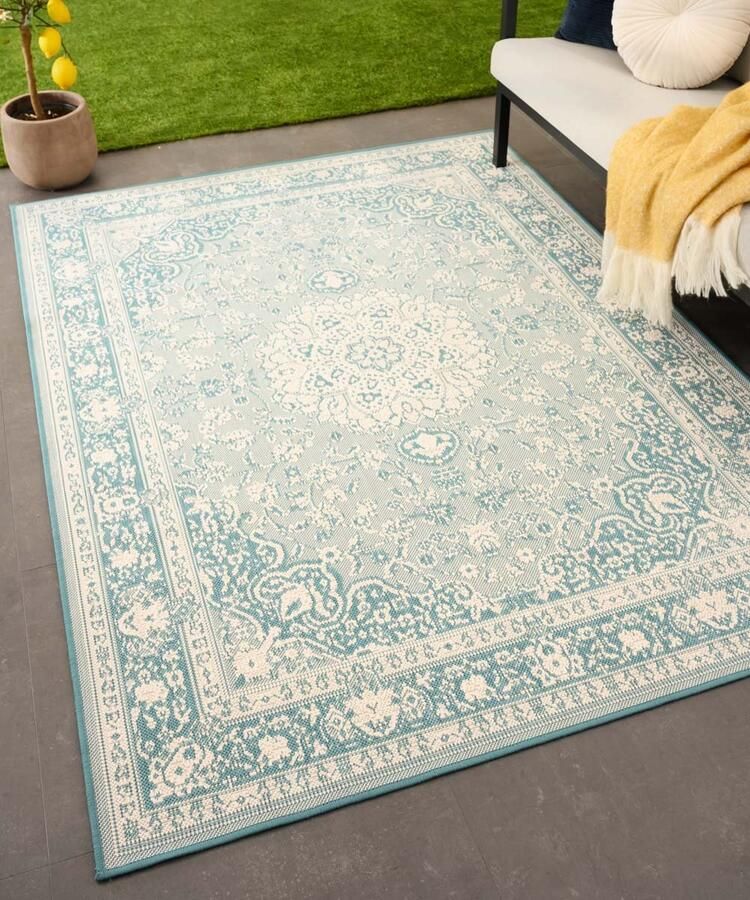 Tapeso Vintage buitenkleed Flip Agnes turquoise 200x280 cm