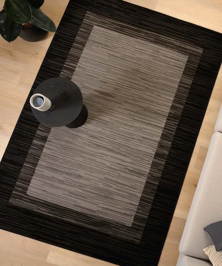 Tapeso Vloerkleed met rand Bowie zwart grijs 80x250 cm