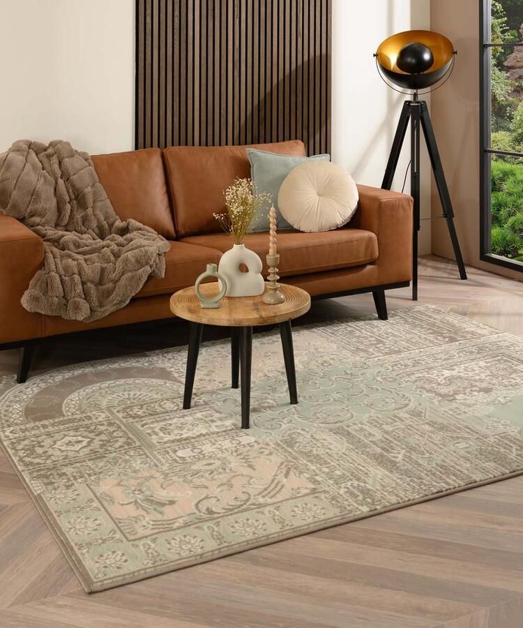 Tapeso Vloerkleed patchwork Ease Agatha zachtgroen 160x230 cm