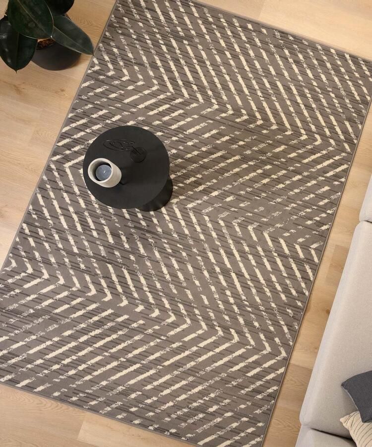 Tapeso Vloerkleed zig-zag Bowie grijs 80x250 cm