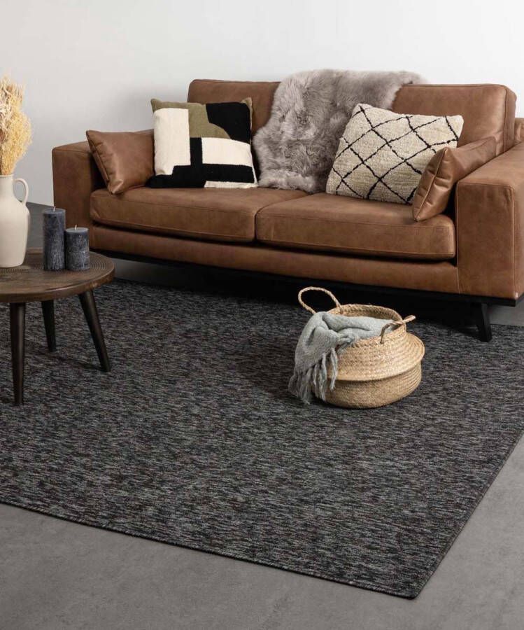 Tapeso Vierkant vloerkleed Lush antraciet 240x240 cm