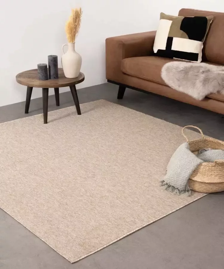 Tapeso Vierkant vloerkleed Lush beige 160x160 cm
