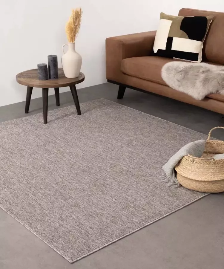 Tapeso Vierkant vloerkleed Lush taupe 140x140 cm - Foto 1