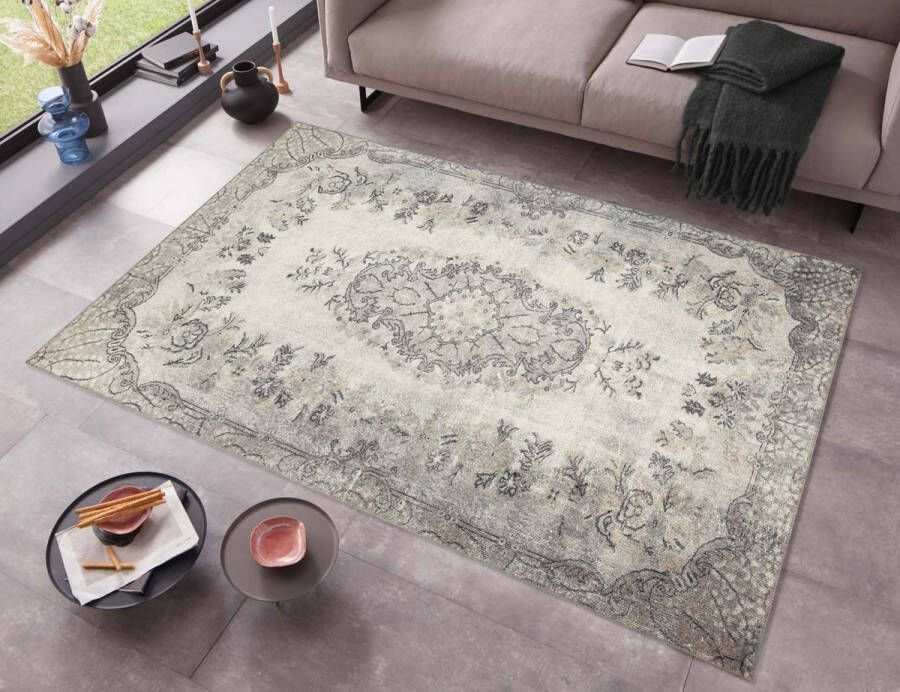 Tapeso Vintage vloerkleed Royal crème grijs 200x290 cm