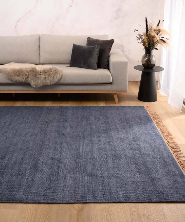 Tapeso Viscose vloerkleed Gem blauw 200x300 cm